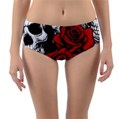 Roses And Skulls Reversible Mid-waist Bikini Bottoms