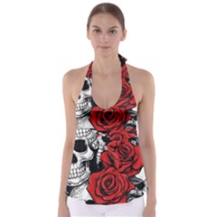 Roses And Skulls Tie Back Tankini Top