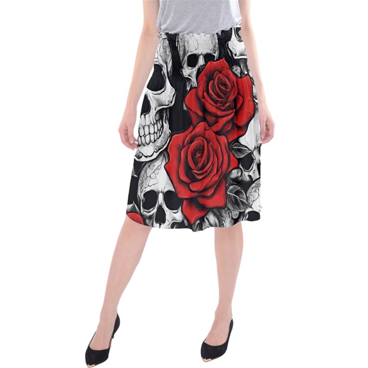 Roses and Skulls Midi Beach Skirt