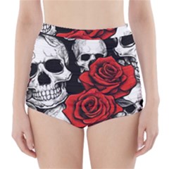 Roses And Skulls High-waisted Bikini Bottoms