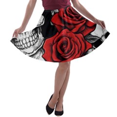 Roses And Skulls A-line Skater Skirt