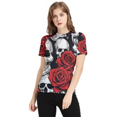 Roses And Skulls Women s Short Sleeve Rash Guard