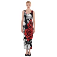 Roses And Skulls Fitted Maxi Dress