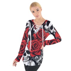 Roses And Skulls Tie Up T-shirt