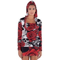 Roses And Skulls Long Sleeve Hooded T-shirt