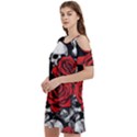 Roses and Skulls Women s Cold Shoulder Round Neck Mini Dress View2