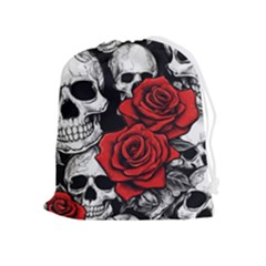 Roses And Skulls Drawstring Pouch (xl)