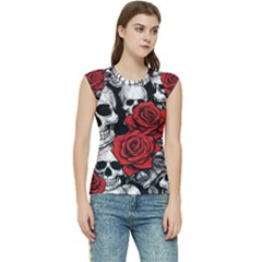 Roses And Skulls Women s Raglan Cap Sleeve T-shirt