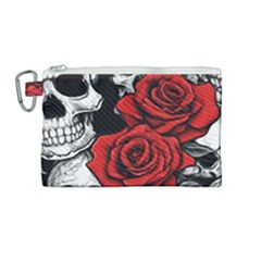 Roses And Skulls Canvas Cosmetic Bag (medium)