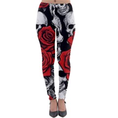 Roses And Skulls Lightweight Velour Leggings