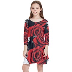 Roses And Skulls Kids  Quarter Sleeve Skater Dress