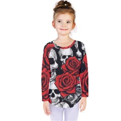 Roses And Skulls Kids  Long Sleeve T-shirt