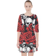 Roses And Skulls Quarter Sleeve Pocket Dress