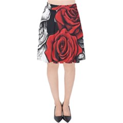 Roses And Skulls Velvet High Waist Skirt