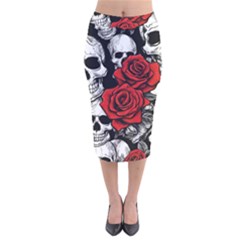 Roses And Skulls Velvet Midi Pencil Skirt