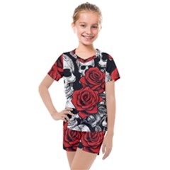 Roses And Skulls Kids  Mesh T-shirt And Shorts Set