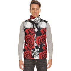 Roses And Skulls Men s High Neck Button Up Puffer Vest