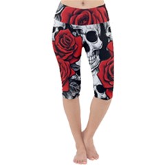 Roses And Skulls Lightweight Velour Cropped Yoga Leggings