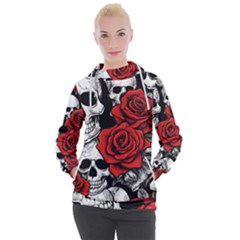 Roses And Skulls Women s Hooded Pullover