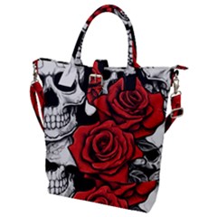 Roses And Skulls Buckle Top Tote Bag