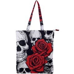 Roses And Skulls Double Zip Up Tote Bag by pollyparadiseartshop