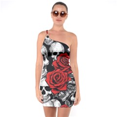 Roses And Skulls One Shoulder Ring Trim Bodycon Dress