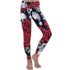 Roses And Skulls Kids  Lightweight Velour Classic Yoga Leggings