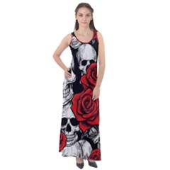 Roses And Skulls Sleeveless Velour Maxi Dress