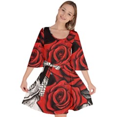 Roses And Skulls Velour Kimono Dress