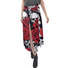 Roses And Skulls Velour Split Maxi Skirt