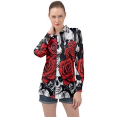 Roses And Skulls Long Sleeve Satin Shirt