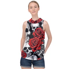 Roses And Skulls High Neck Satin Top