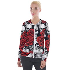 Roses And Skulls Velvet Zip Up Jacket