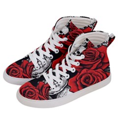 Roses And Skulls Women s Hi-top Skate Sneakers by pollyparadiseartshop