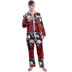 Roses And Skulls Men s Long Sleeve Satin Pajamas Set