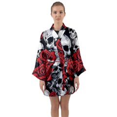 Roses And Skulls Long Sleeve Satin Kimono