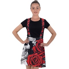 Roses And Skulls Velvet Suspender Skater Skirt