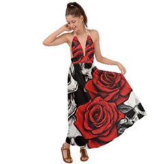 Roses And Skulls Backless Maxi Beach Dress