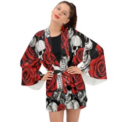 Roses And Skulls Long Sleeve Kimono