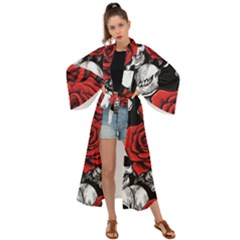 Roses And Skulls Maxi Kimono