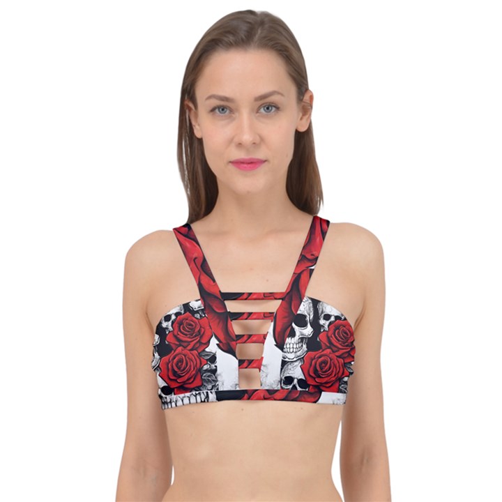 Roses and Skulls Cage Up Bikini Top