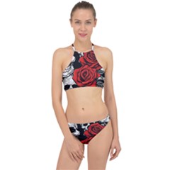 Roses And Skulls Halter Bikini Set