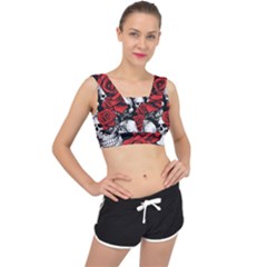 Roses And Skulls V-back Sports Bra