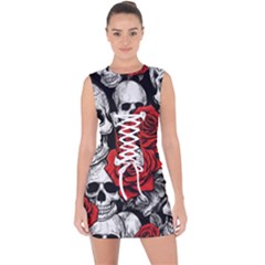 Roses And Skulls Lace Up Front Bodycon Dress by pollyparadiseartshop