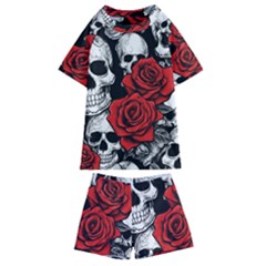 Roses And Skulls Kids  Swim T-shirt And Shorts Set