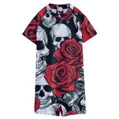 Roses And Skulls Kids  Boyleg Half Suit Swimwear