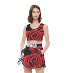 Roses And Skulls Women s Crop Top Pleated Skater Rave Skirt