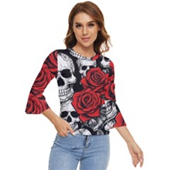 Roses And Skulls Bell Sleeve Top