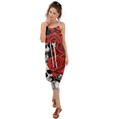 Roses And Skulls Waist Tie Cover Up Chiffon Dress