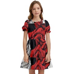 Roses And Skulls Kids  Puff Sleeved Dress